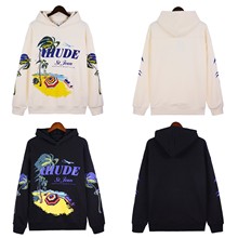 高版本rhude秋冬新款椰树印花高街休闲连帽卫衣跨境外贸现货批发