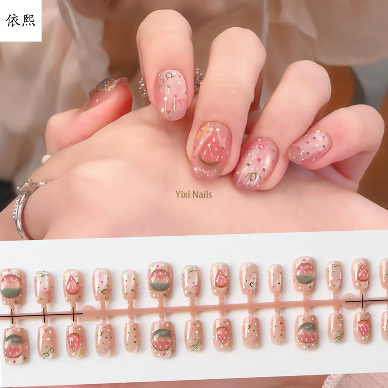 Summer cross-border foreign trade 3D strawberry and watermelon press-on nails, versatile sequin, fresh, cute, and sweet nail art stickers Summer cross-border foreign trade 3D strawberry and watermelon press-on nails, versatile sequin, fresh, cute, and sweet nail art stickers