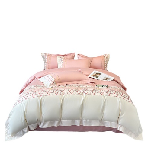 A class 160 cotton long fiber pure cotton four-piece set plain embroidered quilt cover bed sheet bed sheet bedding all cotton 