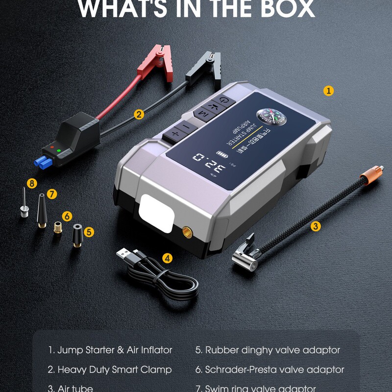 Emergency Starting Power Supply, Air Pump, All-In-One Machine, Large-Capacity Car-Mounted Electric Lighter, Cross-Border Factory Dropshipping