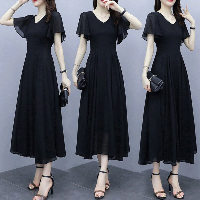 金步康色雪纺连衣裙长款夏新款大码气质大摆仙女沙滩长裙