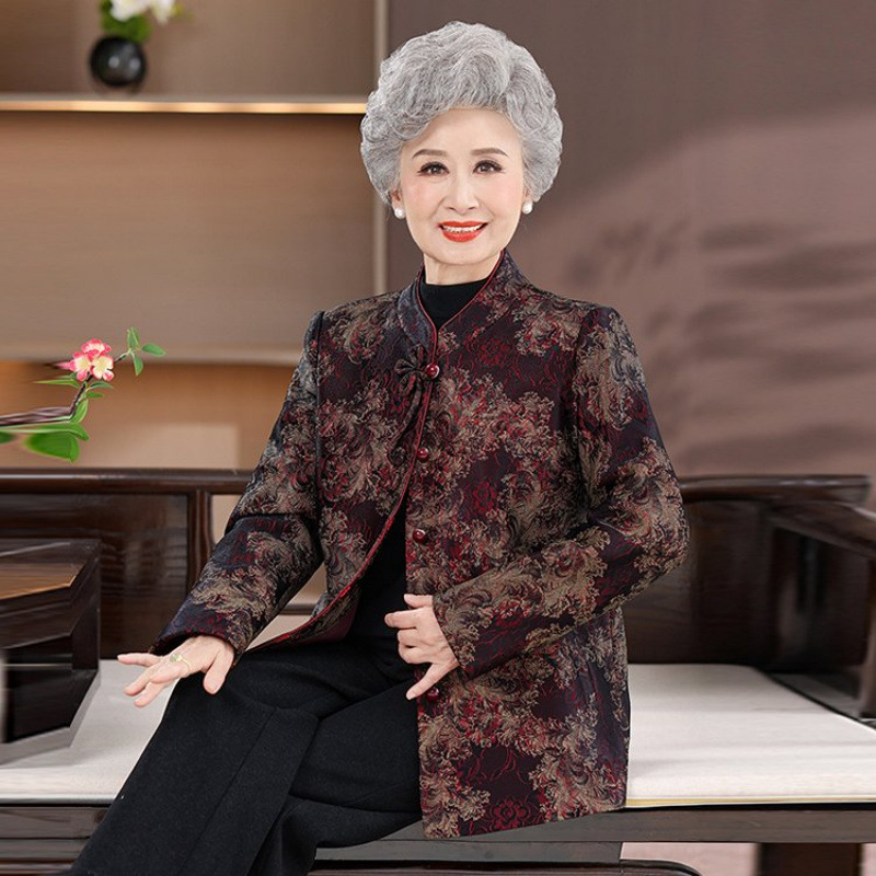 中老年人女装春秋立领外套老太太衣服宽松上衣妈妈装洋气过年褂子|undefined