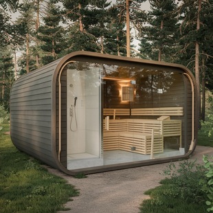 2024 New Design Canadian Red Cedar Cube Outdoor Traditional Sauna Room with Lights
