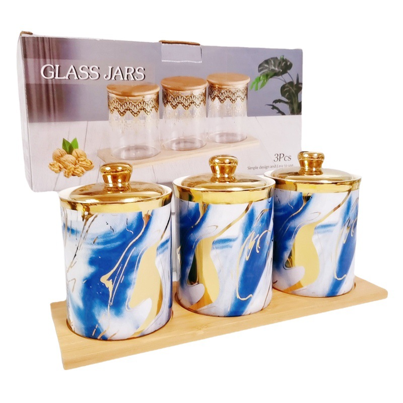 Exportación transfronteriza sellado Jar galvanoplastia de almacenamiento de cerámica tarro con almacenamiento de estante de hierro Jar café té Jar