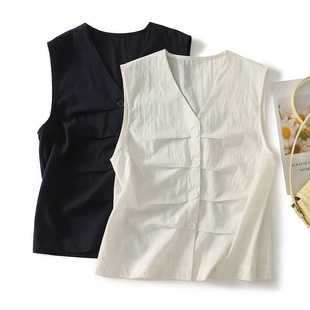 Actual Shot of Thin Vest for Women 2025 New European and Korean Design with Pleated Stitching, Versatile and Slimming V-Neck Internet Celebrity Vest Ins