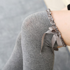 甜美絲帶日系高筒襪花邊蝴蝶結過膝襪子女半截長筒棉襪素色學生jk