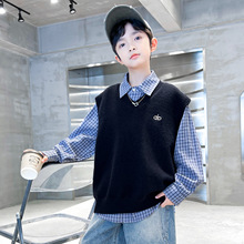 男童毛衣马甲春秋款2025新款秋季中大儿童男孩秋装无袖针织背心潮