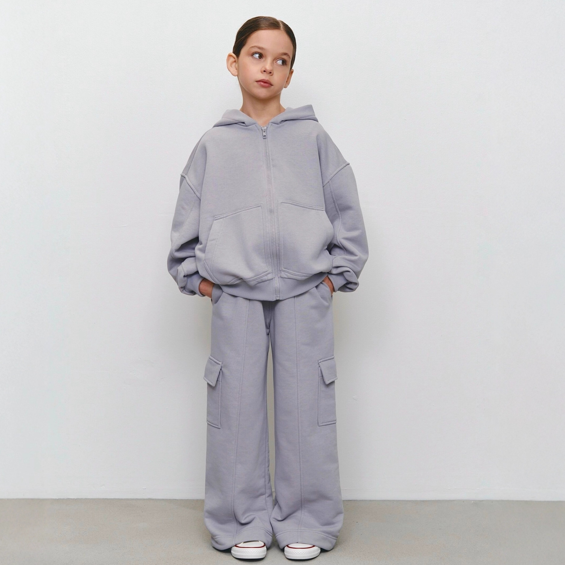 European And American Independent Station Hot Sale Casual Children's Solid Color Sleeve Hooded Zipper Cardigan Long_voghion.com