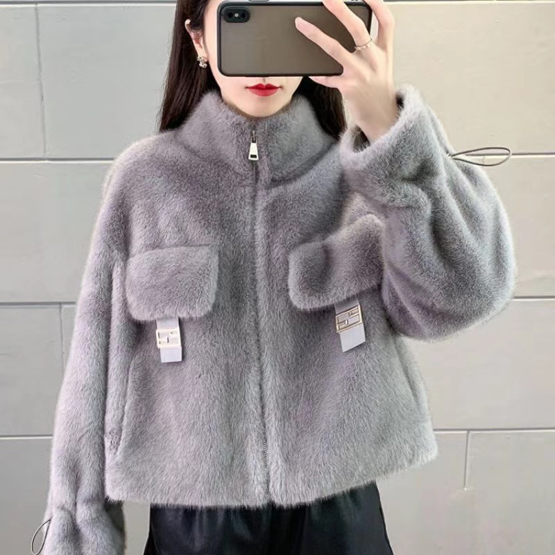 2024 winter new imitation fur one imitation mink fur coat women's short plush jacket cross-border supply