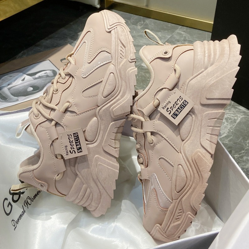 Zapatos deportivos estilo coreano para mujer 2024, casuales, suela gruesa, todo fósforo, para primavera y estudiantes, versión K-9.