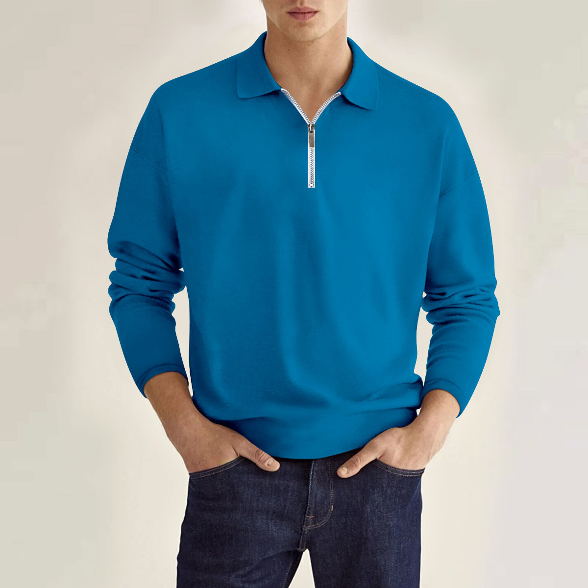 Europa y América ins transfronteriza primavera y otoño venta rápida amazon polo camisa cremallera color sólido hombres de manga larga camisa de polo deportivo
