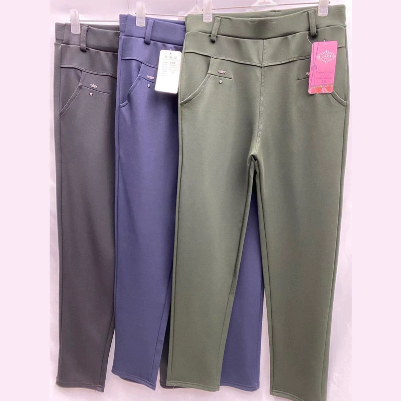 2025 Осень Женские длинные брюки из тенселя и льна для женщин среднего и старшего возраста Уличный стиль Базовые брюки Средняя толщина Высокая талия Женские брюки