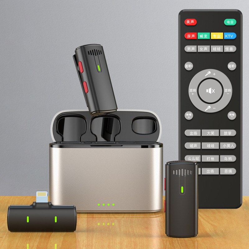 新型屋外ライブ配信用ノイズキャンセリング録音用ラベリアマイク、ユニバーサル1対2マイク、Bluetooth伴奏マイク、携帯電話用|undefined