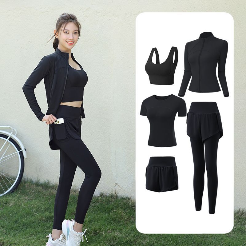 Trajes de yoga para mujeres de verano para correr ropa deportiva suelta rápida ropa seca bolsillo para correr trajes de mujeres de la mañana para correr comercio exterior