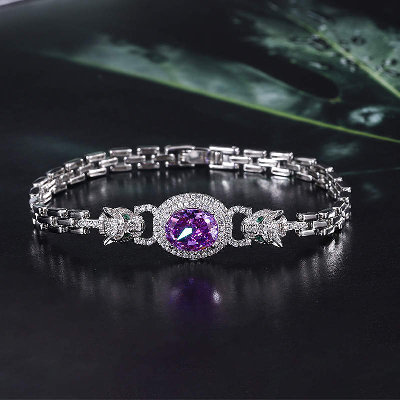 Nueva joyería Zhuang Shengsheng, diamante retro europeo y americano con alto contenido de carbono, flor de hielo, corte de leopardo, pulsera retro, joyería, piedra principal femenina 8*10