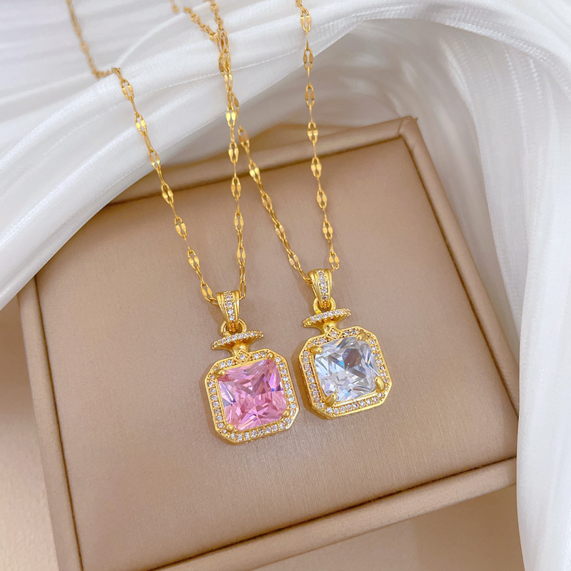 【 Titanium Steel 】 Perfume full diamond fashion, light luxury style, luxurious quality, full diamond necklace, versatile for women, collarbone chain, titanium steel chain pic 13