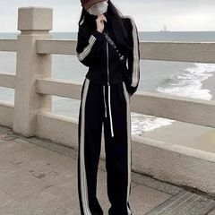 休闲运动服套装女2025年新款春秋宽松卫衣外套长款阔腿裤裤两件套