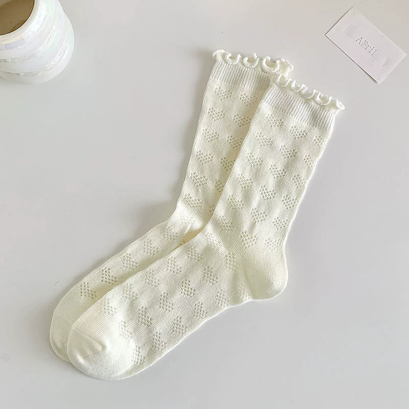 Summer breathable white spring knee socks, mid-length