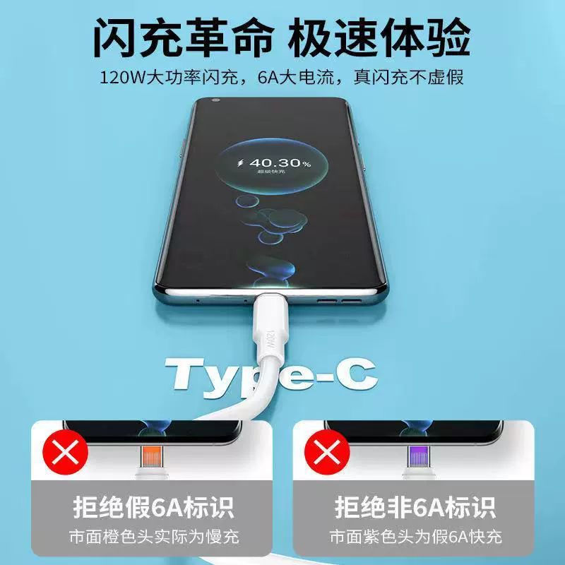 6A suitable typec super fast charging cable Android USB Apple 120w bold flash charging Shenlong data cable wholesale