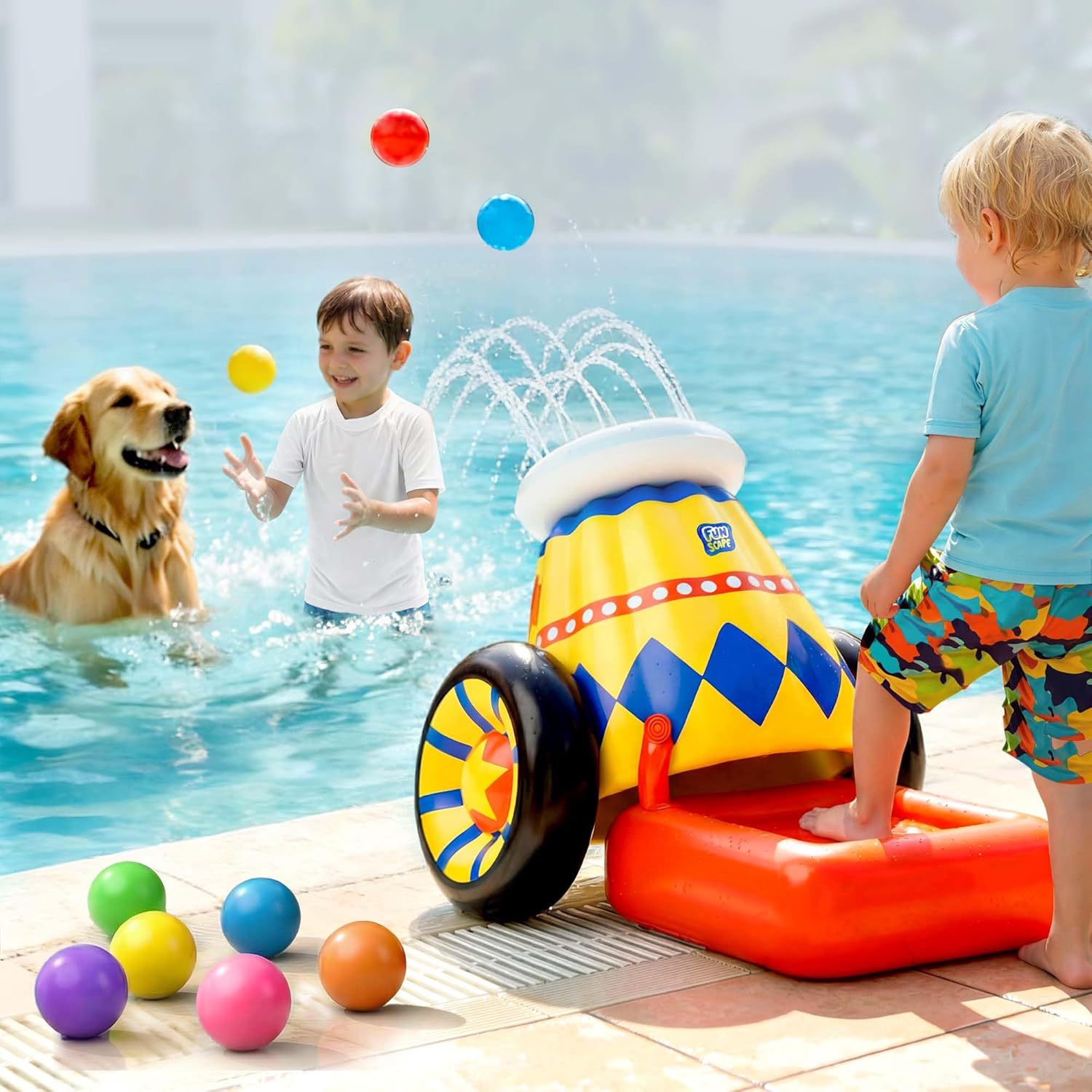 New cross-border PVC inflatable ball launcher, foot-operated cannon, children's pool toy, shooting ball.