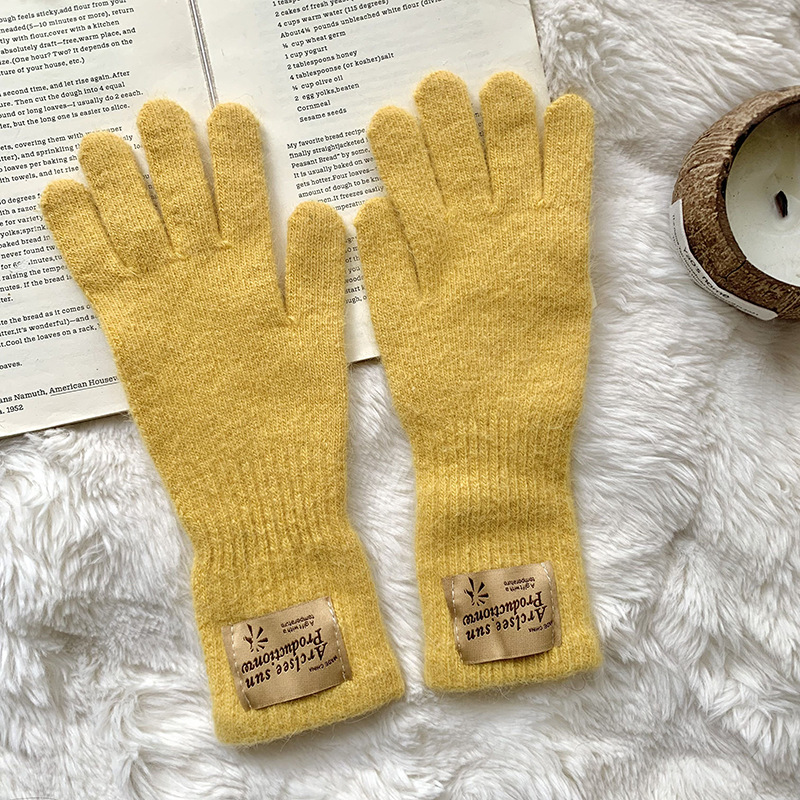 Guantes de invierno para mujeres lindos nuevos chic lana tejido arco pantalla táctil a prueba de frío dedos dedos de fuga guantes de bicicleta