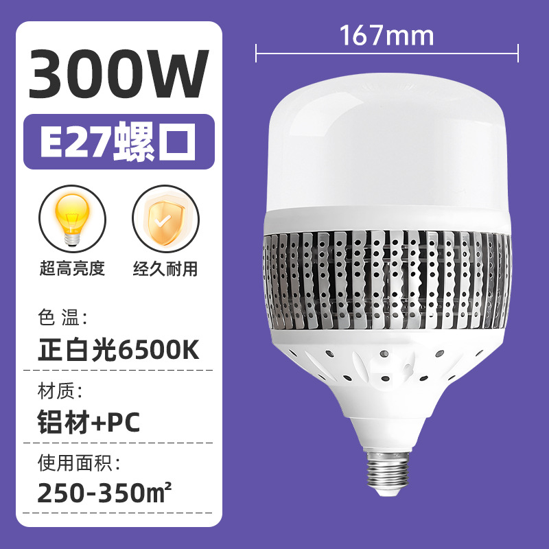 Luz blanca de 300W, casquillo E27, diseño aleta de tiburón en aluminio espumado.