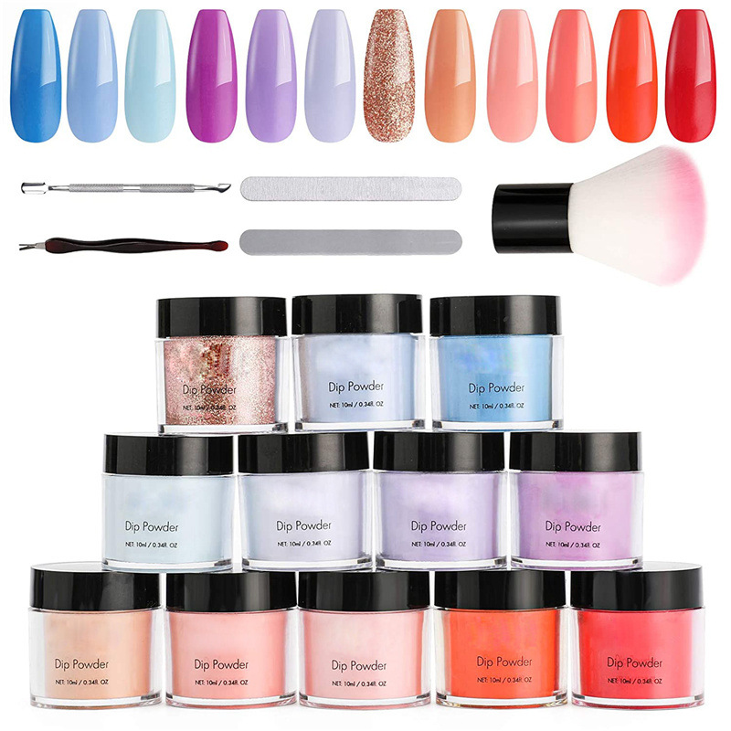 大貨款亞馬遜浸潤粉套裝 跨境美甲混色閃粉亮片浸潤粉水晶碎鉆粉