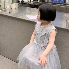 韓國童裝女童公主裙夏裝洋氣小女孩時尚花邊網紗鏤空拼接連衣裙