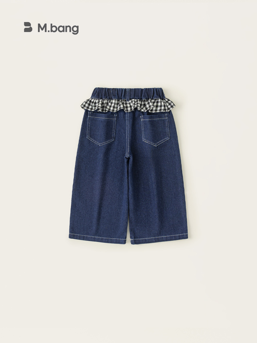 Yoobao ropa infantil jeans de niñas 2026 primavera y otoño pantalones de piernas anchas de encaje a cuadros para niñas pantalones casuales coreanos image 5