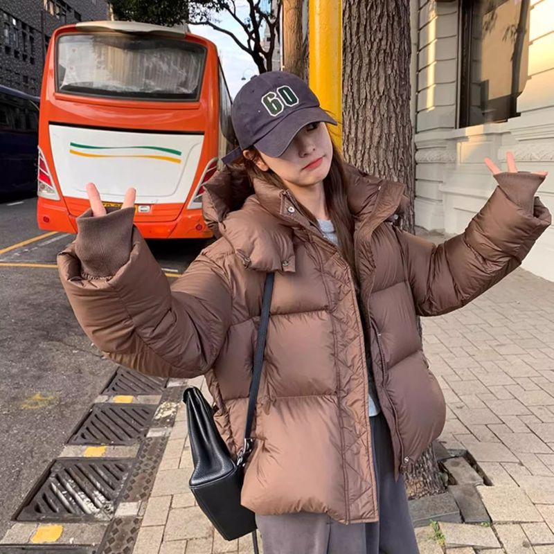 咖色短款羽绒服女2025冬季新款小个子宽松云朵泡芙加厚白鸭绒外套|undefined