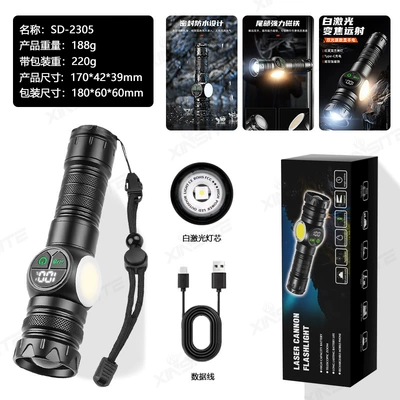 1500 Lumens Cross-Border White Laser Flashlight Multi-Functional Side Light Portable Emergency Ten Thousand Light Source Lighting Flashlight (UV fənərlər) - white-laser-color-box-wiring-does-not-include-batteries