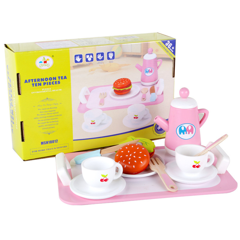 Juego de rol de simulación de madera para niños Juego de té de la tarde de fresa rosa Juego de té Combinación de juguetes para niñas image 9