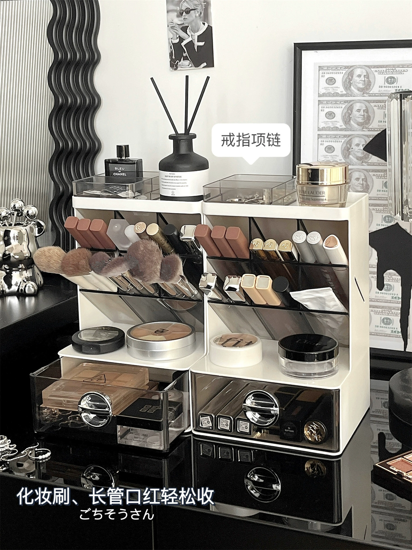 Органайзер для кистей для макияжа, косметический столик, ящик для хранения теней для век, настольная акриловая полка для хранения, золотой ящик для губной помады