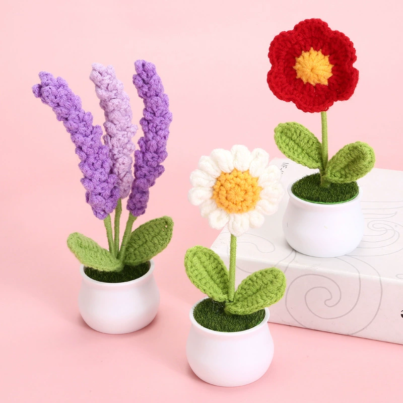 Wool woven woven lavender potted small safflower small daisy potted office home small decoration manual simulation flowers