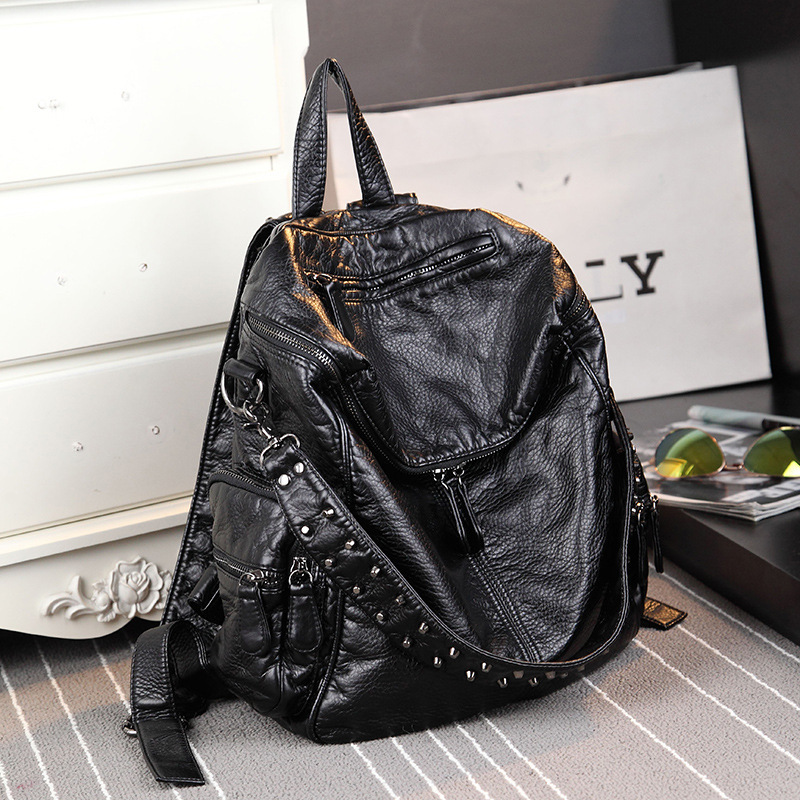 2026 New Korean Style Fashion Simple Style Backpack Soft Leather High-End Trendy Casual Backpack Travel Bag Wholesale