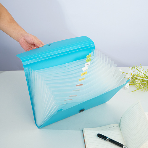 13 grid solid color test paper clip accordion bag large capacity PP thickened student test paper bag information book test paper storage bag