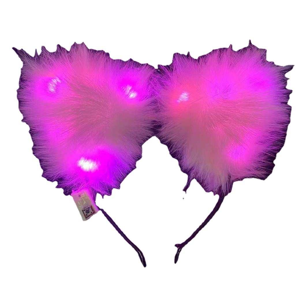 Diadema con orejas de zorro de peluche estilo japonés, con luz, accesorios de orejas de zorro, diadema con orejas de gato brillantes, pinza para el pelo