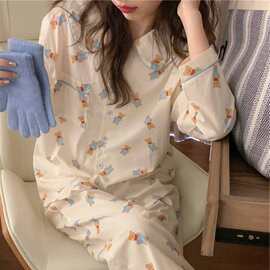 实拍2023春季新款娃娃领可爱卡通印花家居服睡衣套装女外贸批发