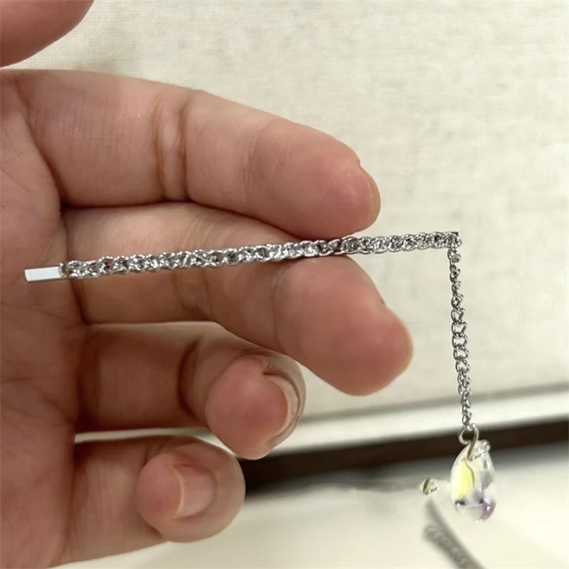 Sweet and Cool Girl Crystal Water Drop Tassel Pendant Hairpin Simple Elegant Accessible Luxury Bangs Side Clip Women's Hair Accessories Headdress