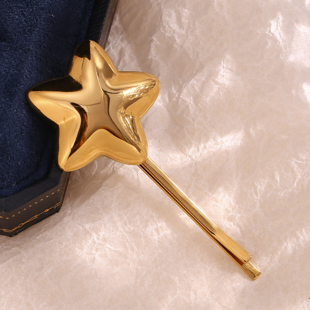 Moda unisex temperamento nicchia scoppio decorato con acciaio inossidabile placcato oro stella a cinque punte tridimensionale forcina donna_voghion.com