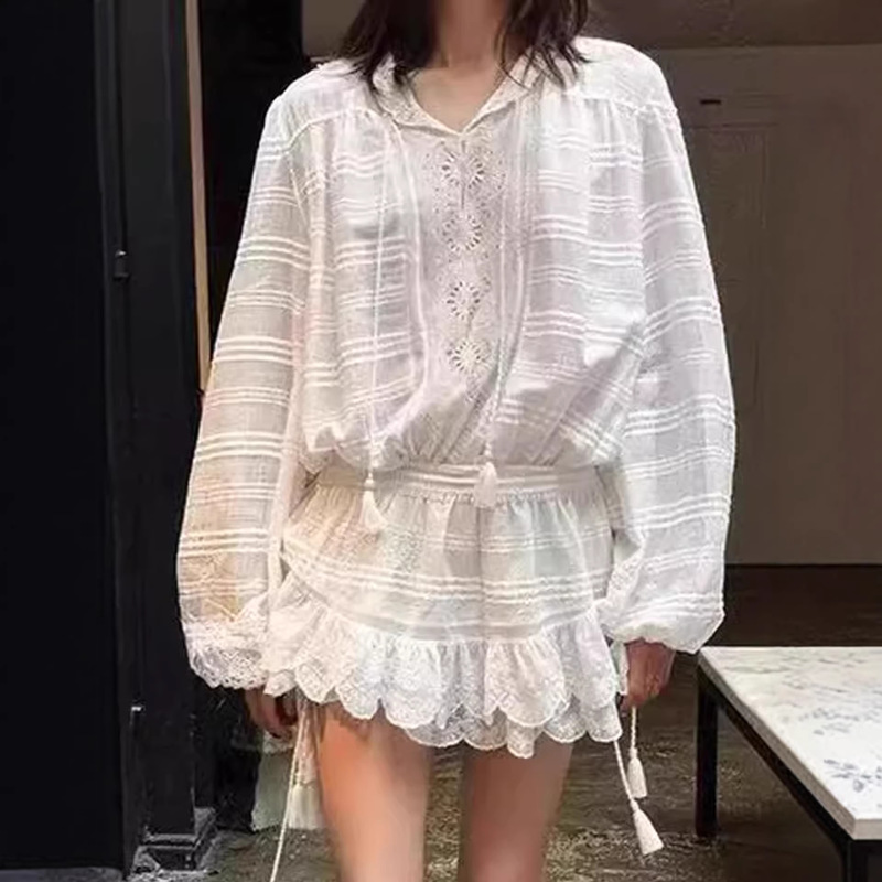 French-Style Hollow-Out Embroidered Lace-Up Puff Sleeve Long-Sleeve Jumpsuit Dress 2026 Spring/Summer New Women's Dress Wholesale French-Style Hollow-Out Embroidered Lace-Up Puff Sleeve Long-Sleeve Jumpsuit Dress 2026 Spring/Summer New Women's Dress Wholesale