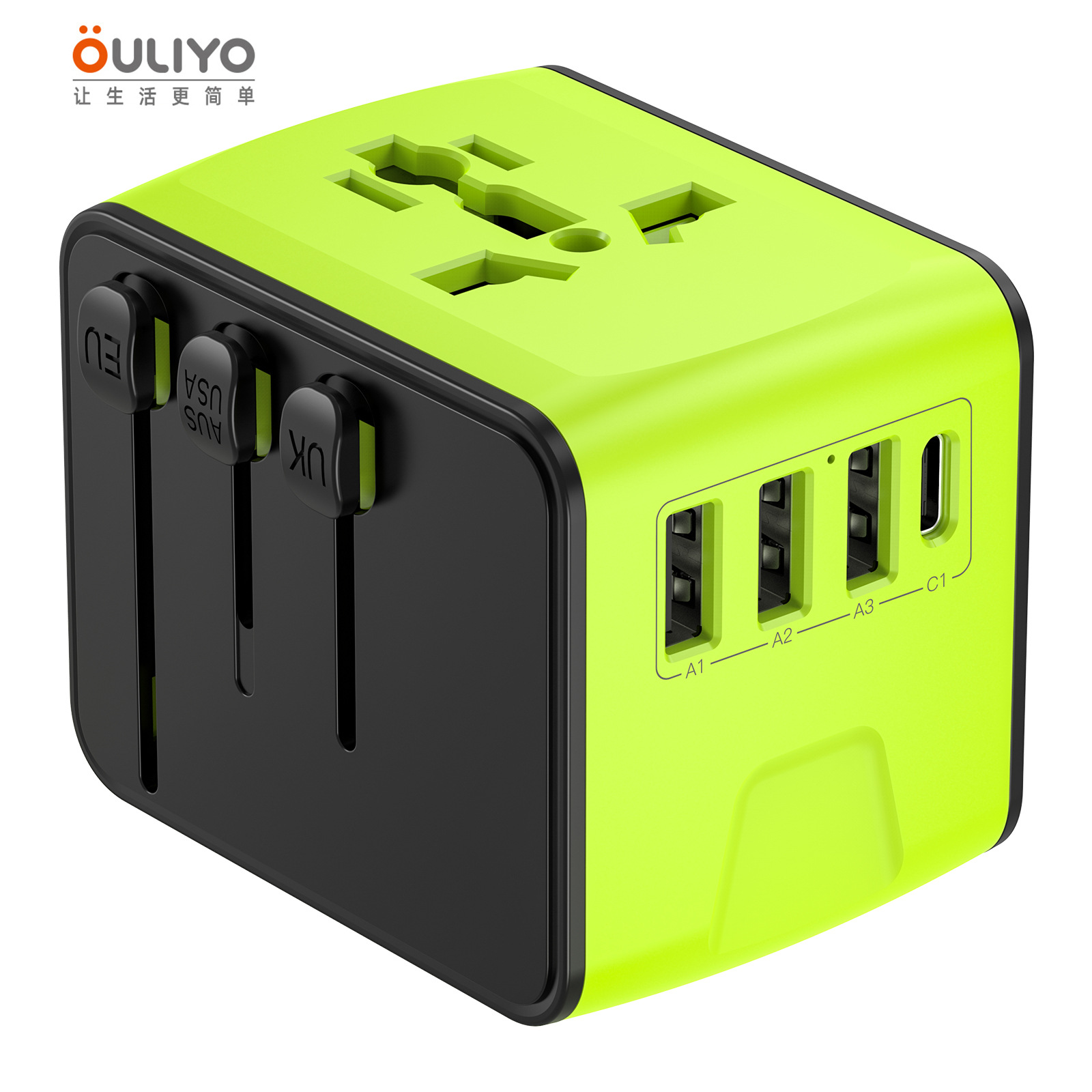 Nuevo enchufe de conversión de salida de identificación inteligente 3USB + TYPE-C para viajar al extranjero, negocios, estudiar en el extranjero y viajar
