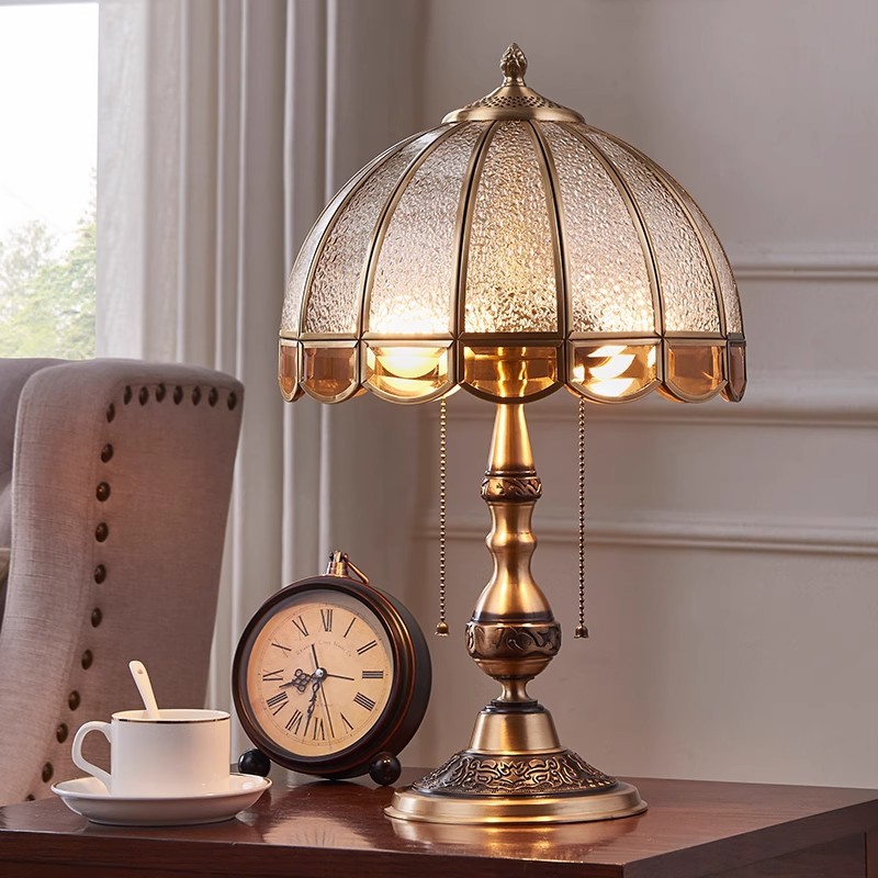 American All-Copper Table Lamp, Retro, Nostalgic and High-End, European-Style Bedroom Bedside, Creative Luxury Living Room, Study Desk Lamp