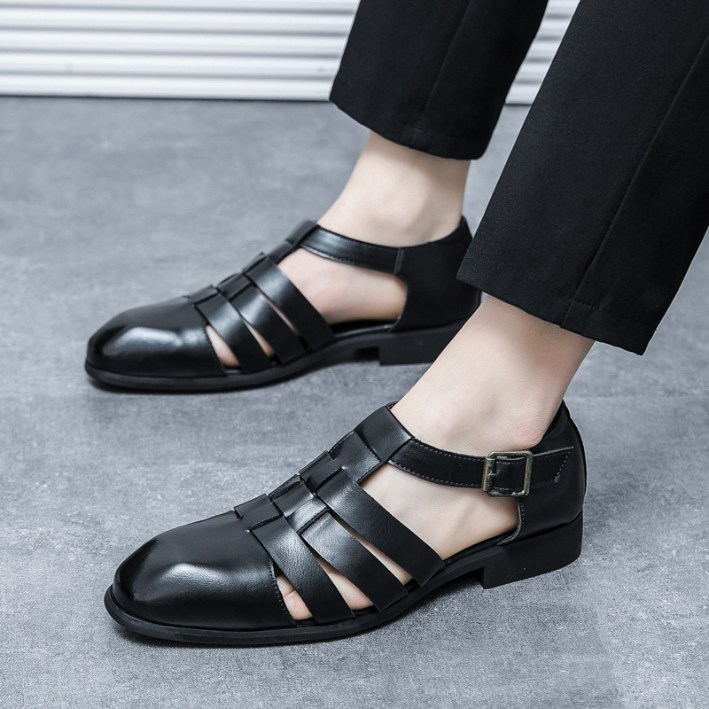 Transfronterizos de verano de tamaño grande nuevas sandalias de moda para hombres zapatos casuales de moda transpirables sandalias de cuero hueco un cabello