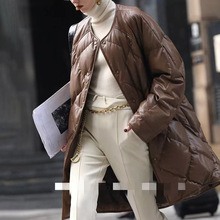 3281真皮皮衣美拉德复古时髦菱形格90鸭绒服圆领百搭小羊皮羽绒服