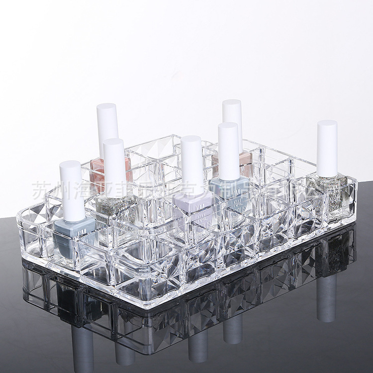 New Product Compartmentalized Diamond-Patterned Transparent Cosmetic Storage Box Nail Polish Lipstick Desktop Organizer Acrylic Dressing Table
