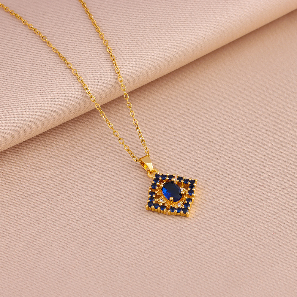 Set collana con pendente e orecchini in zircone blu stile retro_voghion.com