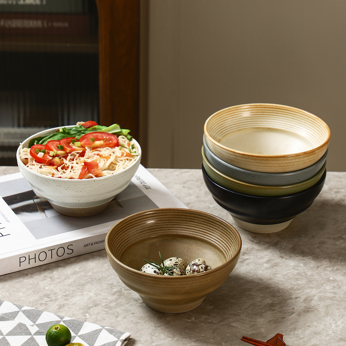 日式粗陶饭碗陶瓷汤碗商用创意餐具批发家用吃饭碗复古点心甜品碗