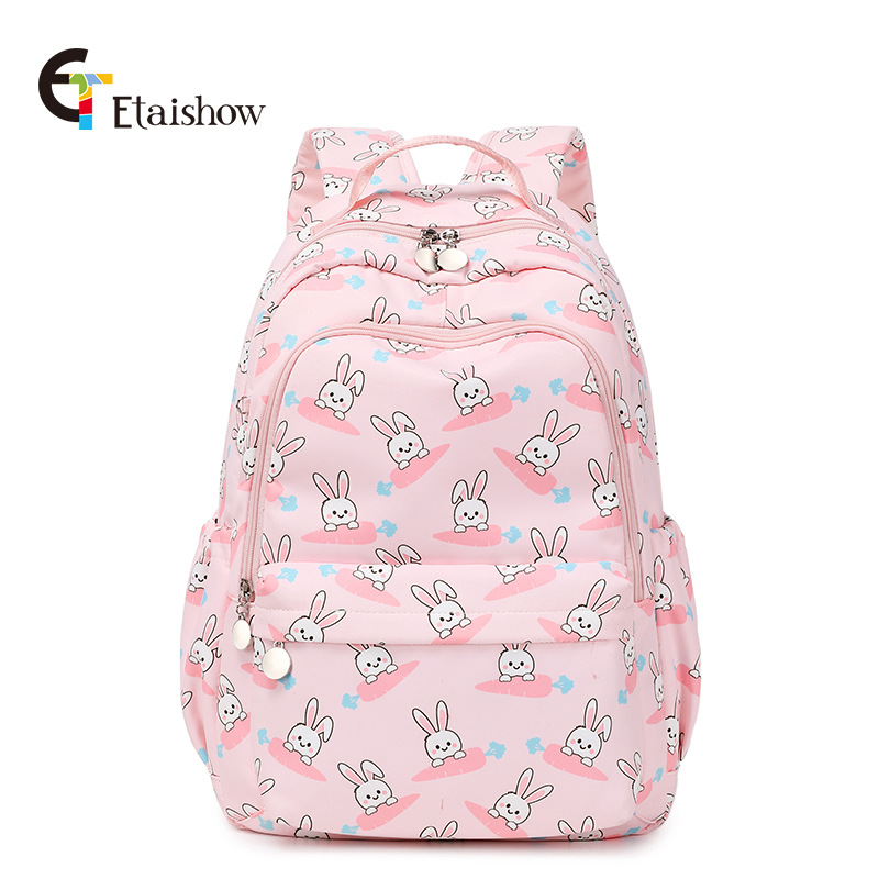 Fábrica al por mayor mochila femenina estudiante de secundaria lindo gato impresión gran capacidad impermeable chica