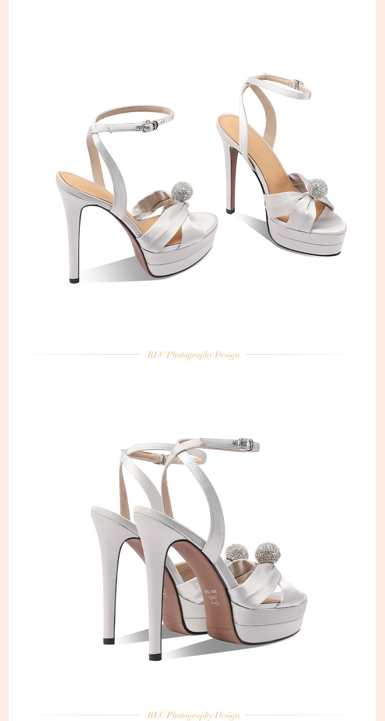 Sandal cao gót nữ satin quai ngang gót nhọn đính đá 13 cm — Màu đen chi tiết 14
